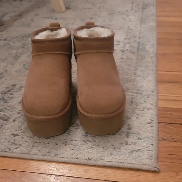 Women's Tan Platform Ankle Boots - Picture 2 of 9